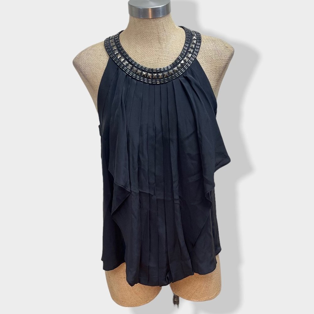 Bcbgmaxazria Silk Studded Pleated Sleeveless Top 6
